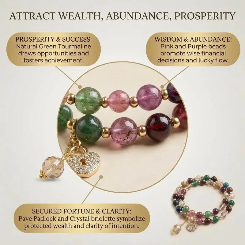 Unisex Double-Strand Stacked Crystal Bracelet - Fine Adult Costume Jewelry, Inspirational Beaded Lucky Money Attraction Piece with Positivity, Versatile for Any Occasion