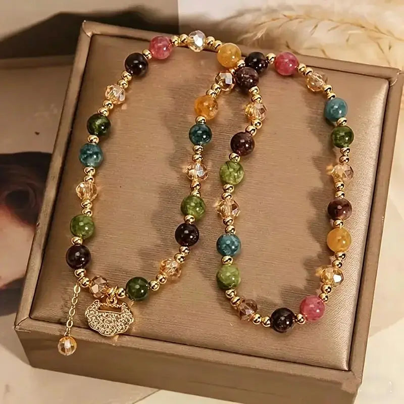 Unisex Double-Strand Stacked Crystal Bracelet - Fine Adult Costume Jewelry, Inspirational Beaded Lucky Money Attraction Piece with Positivity, Versatile for Any Occasion