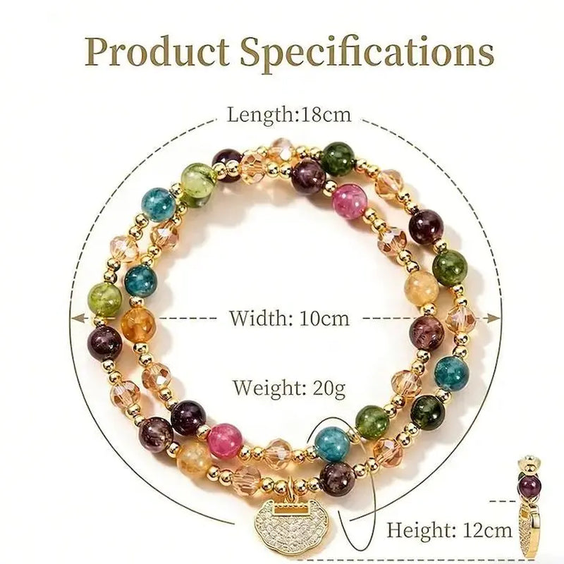 Unisex Double-Strand Stacked Crystal Bracelet - Fine Adult Costume Jewelry, Inspirational Beaded Lucky Money Attraction Piece with Positivity, Versatile for Any Occasion