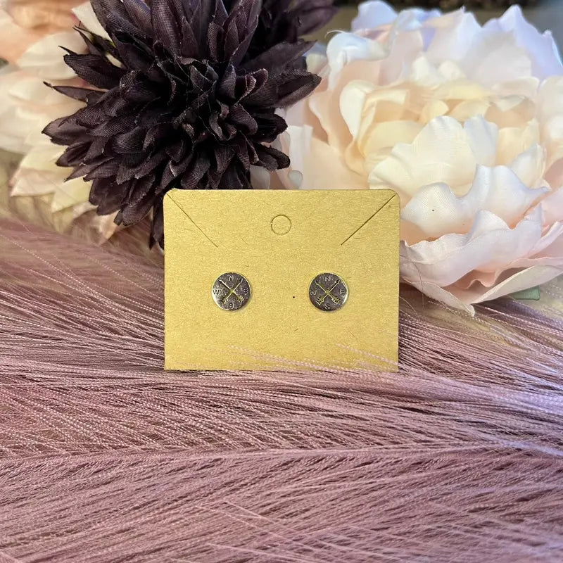 Compass Stud Earrings, Hippy Jewelry, Earthy Jewelry