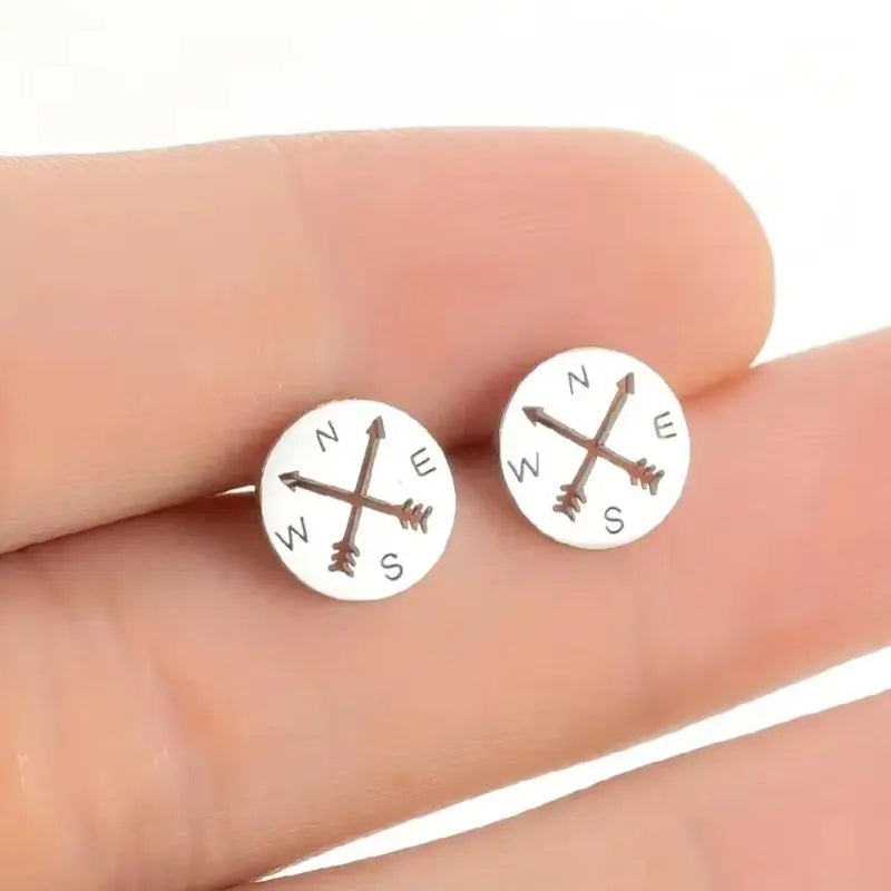 Compass Stud Earrings, Hippy Jewelry, Earthy Jewelry