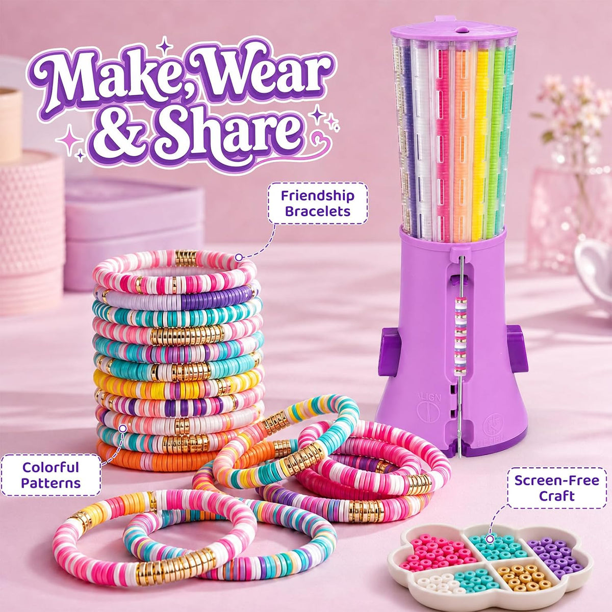 Bracelet Making Kit with Bead Spinner, 2600+ Heishi-Style Beads