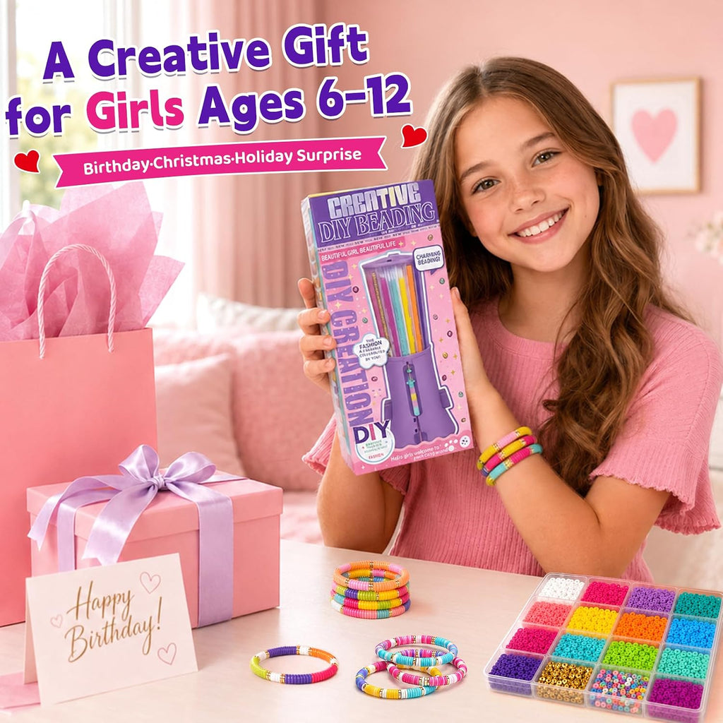 Bracelet Making Kit with Bead Spinner, 2600+ Heishi-Style Beads