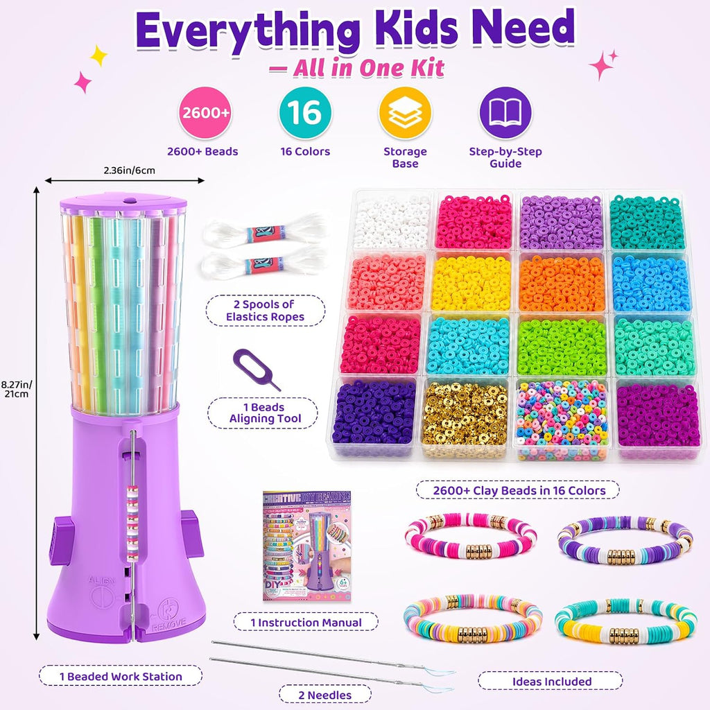 Bracelet Making Kit with Bead Spinner, 2600+ Heishi-Style Beads
