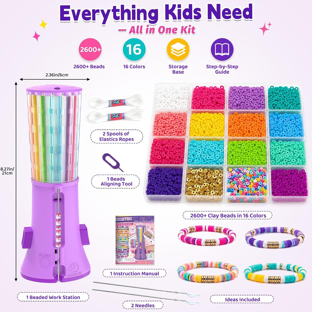 Bracelet Making Kit with Bead Spinner, 2600+ Heishi-Style Beads