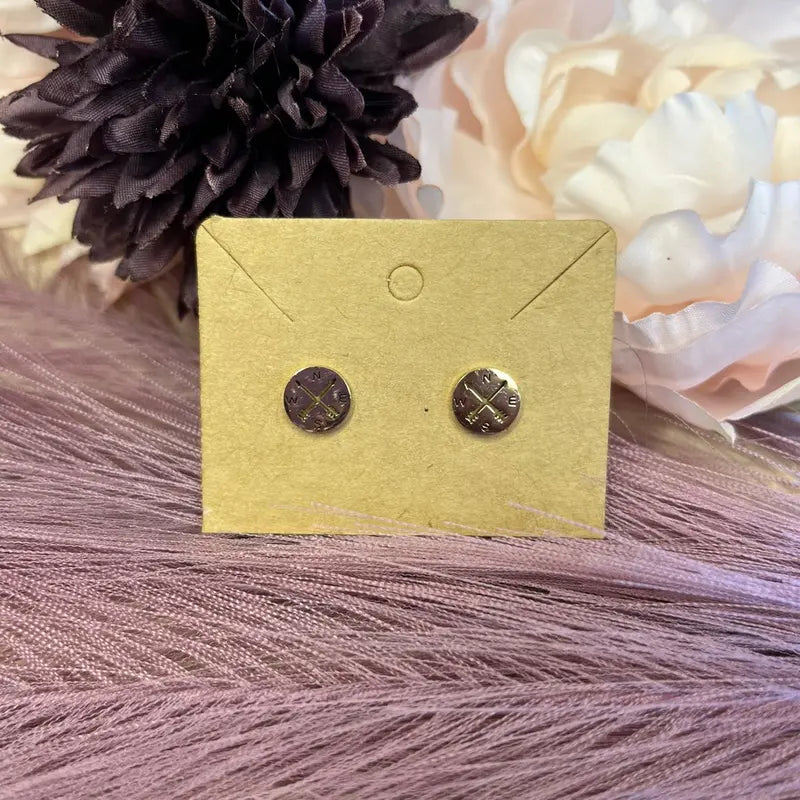 Compass Stud Earrings, Hippy Jewelry, Earthy Jewelry