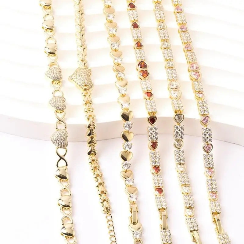 Classic Elegant 14K Gold Plated Cable Chain Bracelet with Interlocking Hearts - 17 Cm + 3 Cm Extension