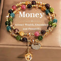 Unisex Double-Strand Stacked Crystal Bracelet - Fine Adult Costume Jewelry, Inspirational Beaded Lucky Money Attraction Piece with Positivity, Versatile for Any Occasion